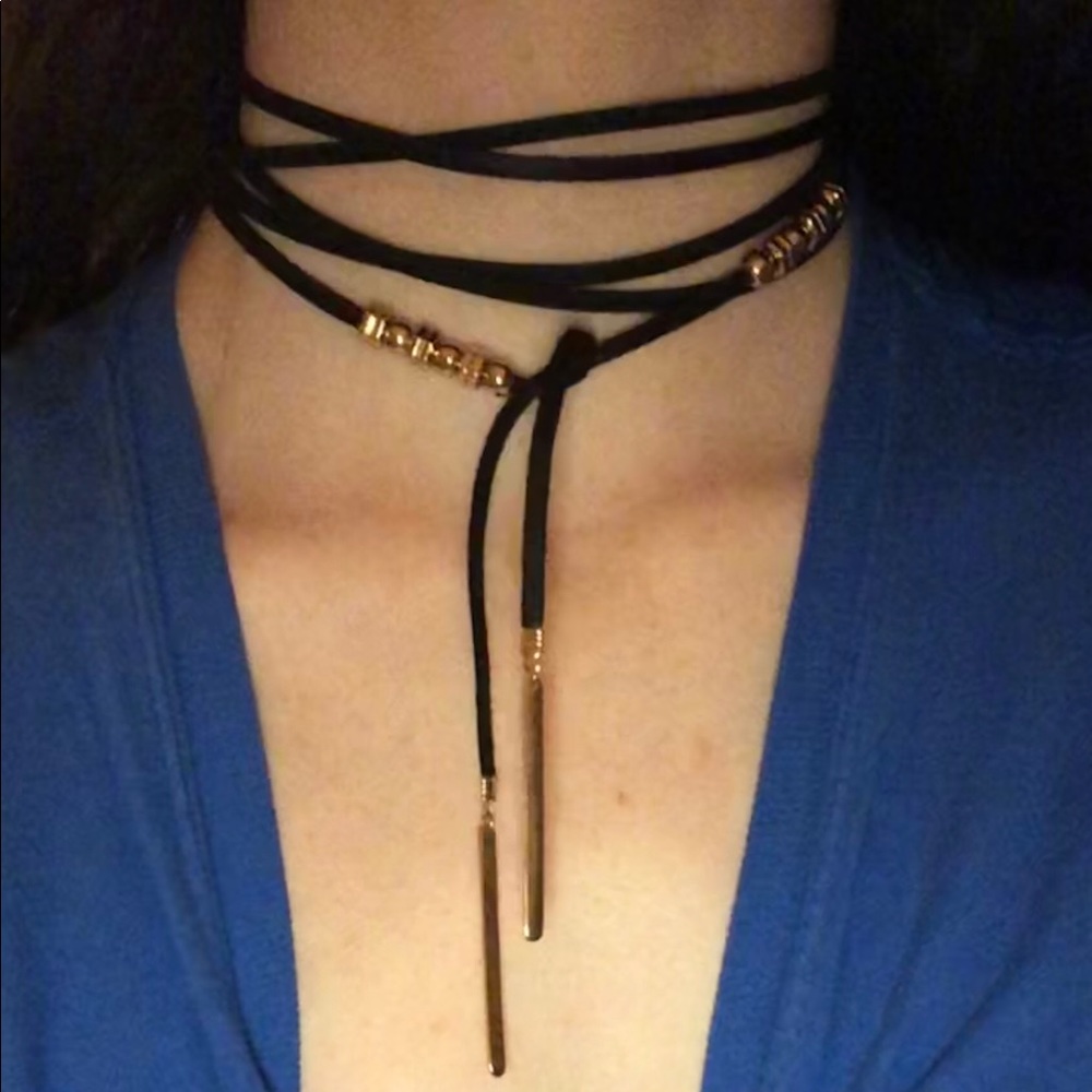 Tie around choker necklace with gold accents